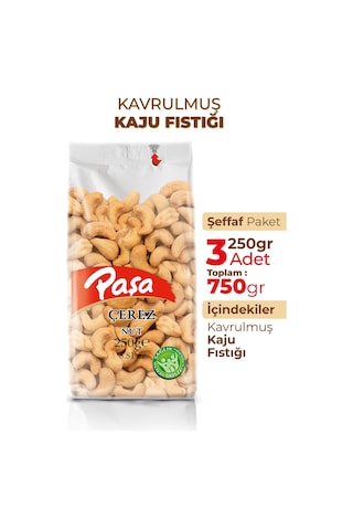 Paşa Kuruyemiş Kavrulmuş Kaju Fıstığı Şeffaf 3 x 250 G