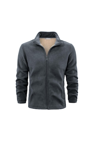 Ghassy Co. Ultra Isı Peluş Astarlı Cepli Tam Fermuarlı Erkek Polar Ceket Füme