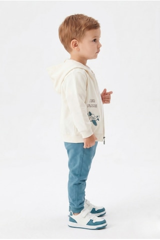 Toontoy Kids Toontoy Erkek Çocuk 3'lü Eşofman Takımı Uzun Kollu Bisiklet Yaka Nakışlı T-shirt - Kapüşonlu Fermuarlı Hırka- Beli Paçası Lastikli Eşofman Altı 25052 Mavi