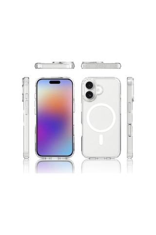 Vendas Apple Uyumlu iPhone 17 Kılıf M-safe Şarj Özellikli Şeffaf Sert Pc Zore Embos Kapak + Privacy Hayalet Ekran Koruyucu Şeffaf