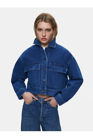 LTB Skyla Önü Cepli Crop Dark İndigo Jean Ceket Dark İndigo