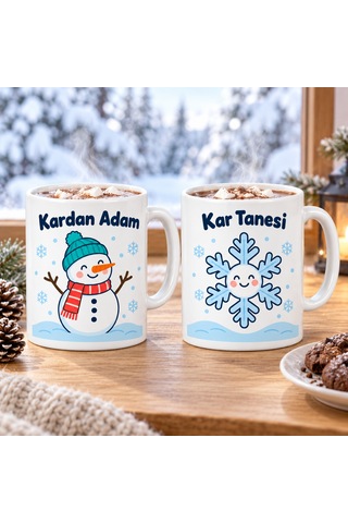 Buradabulabilirsin Kardan Adam Ve Kar Tanesi 2'li Porselen Kupa Seti - Model 401 Bbz Çok Renkli