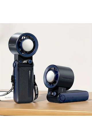 Xuweiwei Siyah Yüksek Hızlı Soğutmalı El Tipi Fan Led Ekranlı Taşınabilir Hafif Açık Hava Kamp Seyahat Yaz Serinletici Vantilatör