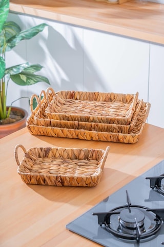 Wicker 4 Parça Hasır Dikdörtgen Sepet Hasır