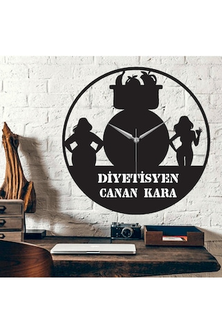 Kişiye Özel Diyetisyen Temalı Duvar Saati 50 Cm Siyah - Siyah