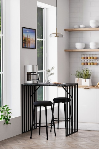 Prag Bar Taburesi , Mutfak Taburesi, Balkon, Bahçe Taburesi, Sandalyesi Siyah Kumaş