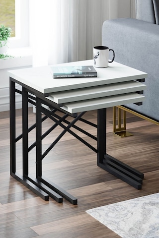 Ceramical ZG1 Metal Zigon Sehpa 3'lü Beyaz