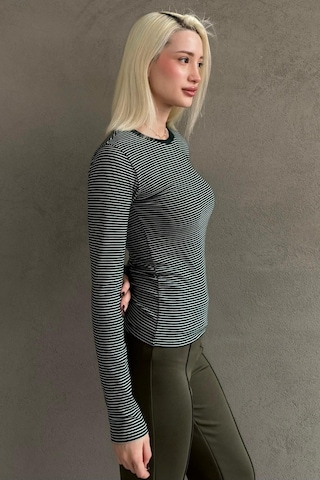 Yeşil Çizgili Uzun Kollu Kadın Body Mg2657 Yeşil