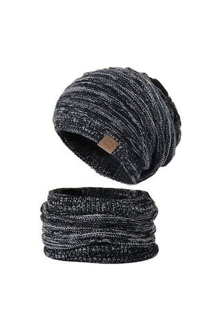 Kadınlar İçin Şık Ve Sıcak Kışlık Bere Şapka Atkı Seti, Soğuk Havalara Özel Kombin Siyah