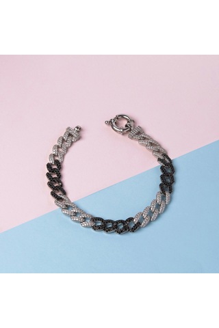 Kuyumcudukkani"siyah&beyaz Renk Taşlı Cuban Chain"bileklik- 50275-w-mıx Siyah - Beyaz