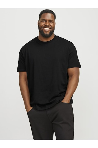 Jack & Jones Büyük Beden Düz Bisiklet Yaka Tisört - Bradley - 12250623 Black