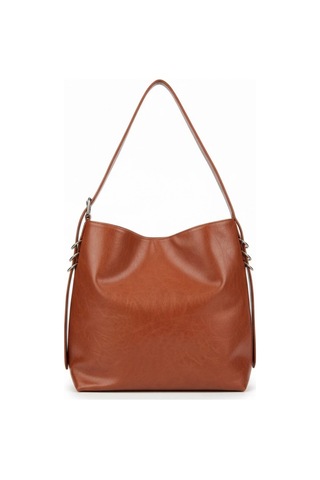Glemix Shine Taba Yan Metal Detaylı Kırışık Desen Shopper Omuz Çantası Taba Kırışık Desen