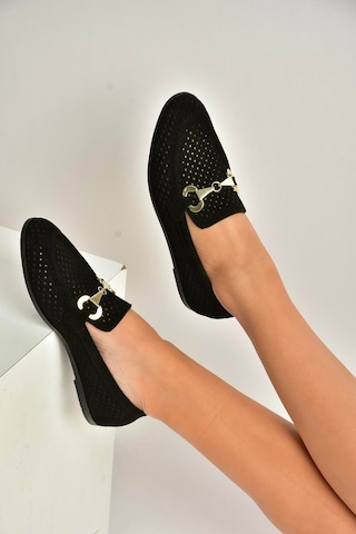 Fox Shoes Y291262402 Siyah Süet Toka Detaylı Kadın Babet Siyah