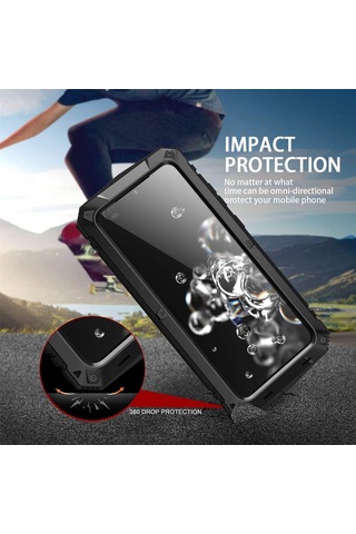 Mufunye Samsung Uyumlu S20ultra İçin Tam Metal Zırh Kılıf - Şok Emici, Cam Korumalı Ve Ayaklı Dikey/yatay Stantlı Sert Korumalı Kılıf