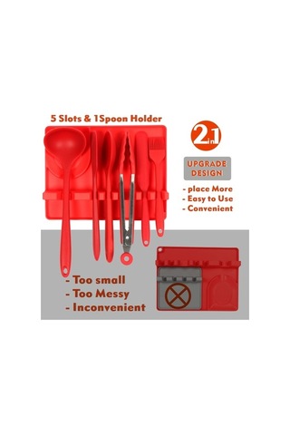 Dancemonkey 2'si 1 Arada Mutfak Silikon Kaşıklık Raf Orta Boy Kırmızı - Küçük Ebatlı Kırmızı