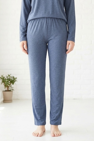 Aura Collections Kadın Dantelli Bambu Viskon Uzun Kollu Mevsimlik Soft Örme Pijama Takımı Lacivert
