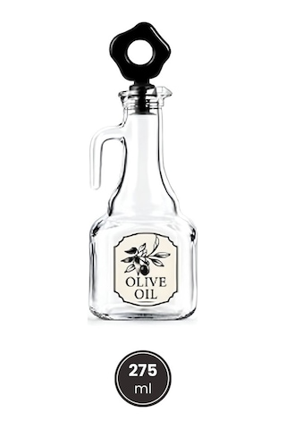 2 Adet Desenli Kulplu Cam Yağlık 275ml, Ergonomik Şık Mutfak Tezgah Üstü Yağlık Sirkelik Sosluk 2 Li Şeffaf