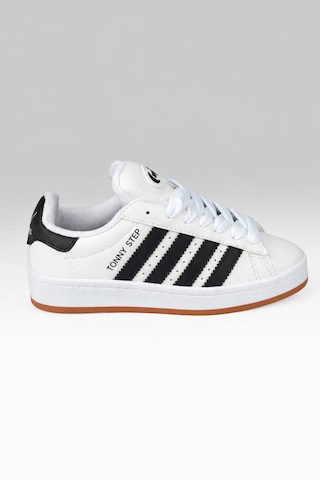Tonny Step Unisex Günlük Bağcıklı Ortopedik Spor Ayakabı Sneaker Ayakkabı Beyaz-siyah Çizgi