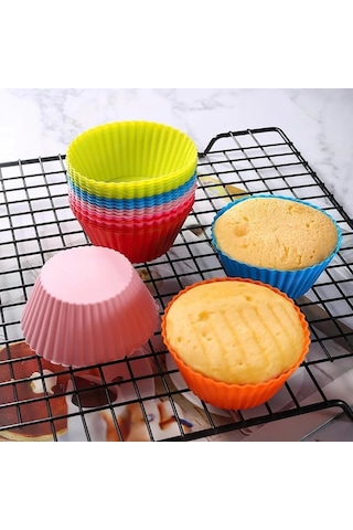 Tilbe Home 6'lı Silikon Muffin Kek Kapsülü Yeniden Kullanılabilir Cupcake Browni Kek Kalıbı Renkli Çok Renkli