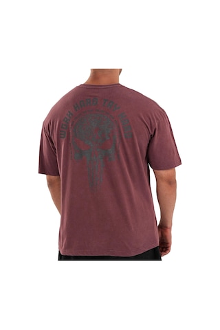 Kingsize Nutrition Kingsize Hard Work Antik Yıkamalı Oversize T-shirt Bordo Bordo