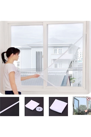 Pencere Sineklik Hazır Pencere Sinekliği Cırt Bantlı 130x150 Cm 130 X 150 Pileli Pilse Tül Tr