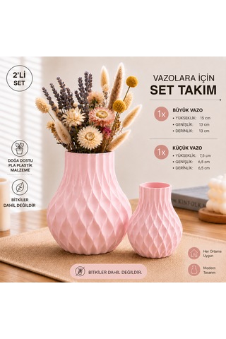 Modern Dekoratif Beyaz Vazo 15 Cm 3d Dokulu Çiçek Vazosu Pla Plastik Saksı Ve Kuru Çiçek Vazosu Ev Ofis Salon Dekoru Pembe