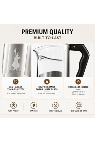 Preziosa French Press: Yaklaşık 1l Kapasiteli Kahve Hazırlayıcı - 18/10 Paslanmaz Çelik Gövde - Bulaşık Makinesinde Yıkanabilen Borosilikat Cam Sürahi - Paslanmaz Çelik Filtre Sistemi Çok Renkli