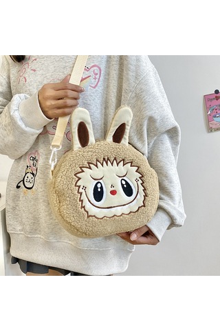 Snapbuy Labubu Tasarımlı Peluş Çapraz Çanta Bej