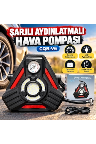 Cob-v6 Çok Amaçlı Şarjlı Lastik Şişirme Pompası 1500 Lümen Cob L