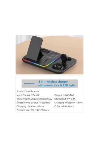 A82 5in1 Telefon Saat Kulaklık Wireless Şarj Cihazı Rgb Işıklı Katlanabilir 30w Kablosuz Şarj