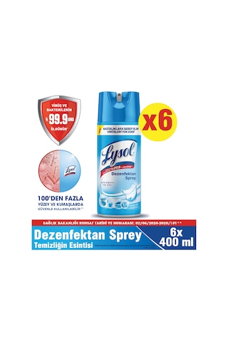 Lysol Pratik Yüzey Temizleyici, Koku Giderici, Dezenfektan Sprey Temizliği Esintisi 6 x 400 ML