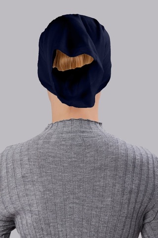 Tesettür Boru Bone Önü Dikişsiz Hazır Pratik Geçmeli Düz Bonesi Pamuk Likralı Penye Lacivert