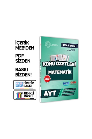 2026 YKS-AYT MEBİ-OGM Matematik Pratik Konu Özet Kitabı RENKLİ A4 Boyut Görsel Destekli BASKI ÜCRETİ
