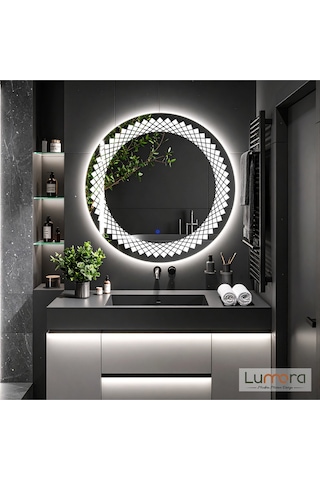 Elyssara Beyaz Led'li Lazer Kumlamalı Lavabo & Banyo Aynası Dokunmatik Sensörlü