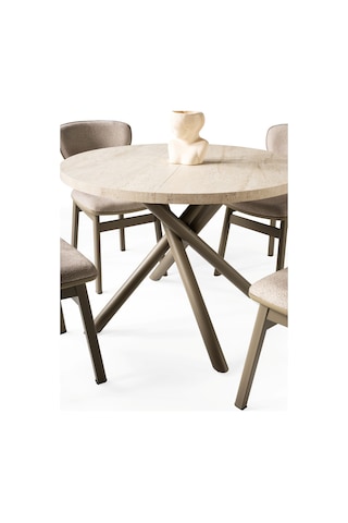 Truva Lion Yuvarlak Açılır Mdf Mutfak Masa Sandalye Takımı 104cm Krem