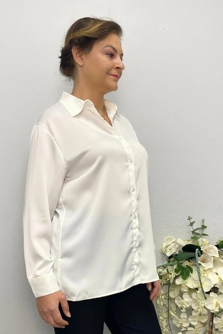 Mia Butik Kadın Beyaz Saten Gömlek Beyaz