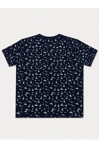 Büyük Beden Sıfır Yaka Marina Baskılı Pike Kumaş Erkek Battal Tshirt Lacivert