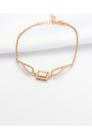 Baget Taşlı Melek Kanadı Gümüş Bileklik Rose Gold