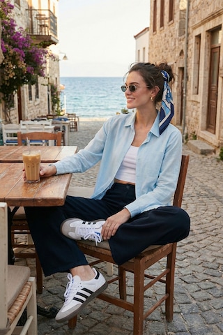 Lela Pamuklu Regular Fit Cepli Bayan Gömlek Cf25S16992 Mavi