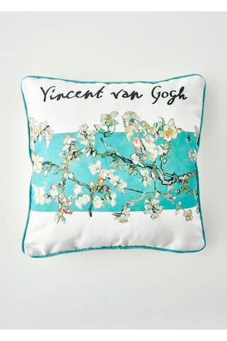 Van Gogh Almond Blossom Pamuklu Baskılı Dekoratif Yastık Kılıfı Turkuaz 43x43 Cm Turkuaz