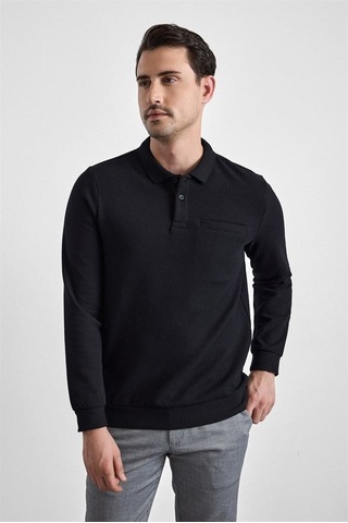 Süvari Siyah Regular Düz Fermuarlı Polo Yaka Sweatshirt Sw2013700028-s09