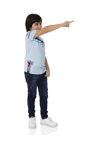 Toontoy Kids Toontoy Erkek Çocuk T-shirt Ön Ve Kol Baskı Mavi