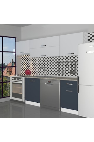 Decoraktiv Elite 220 Mdf Hazır Mutfak Dolabı - Tezgah Dahil - Antrasit - Buz Gri Diğer