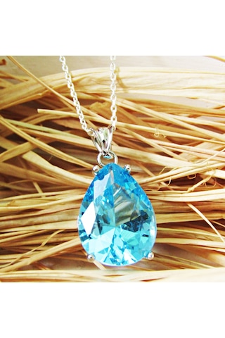 Gümüş Aqua Damla Taşlı Kadın Kolye
