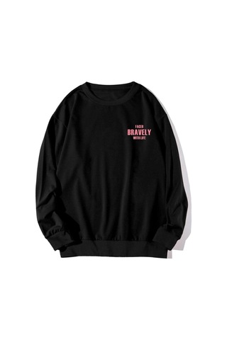 Unisex Oversize Bravely Baskılı Siyah Sweatshirt siyah