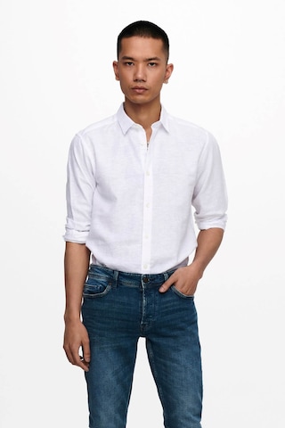 Only & Sons Erkek Onscaiden Slim Fit Keten Gömlek 22012321 Beyaz