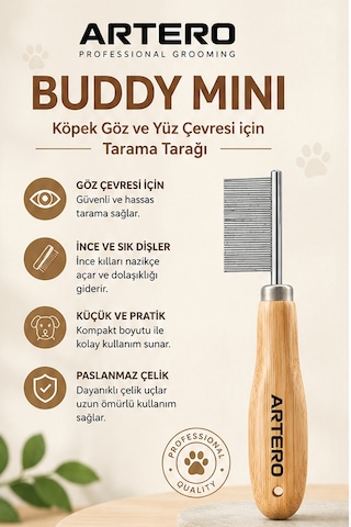 Artero Buddy Mini Kedi Köpek Göz Ve Yüz Çevresi Çapak Temizleme Ve Tarama Tarağı
