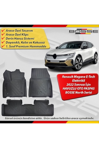 Renault Megane E-tech Paspas Araca Özel Elektrikli 2022 Ve Sonrası Derin Havuzlu Paspas Bosse North Serisi