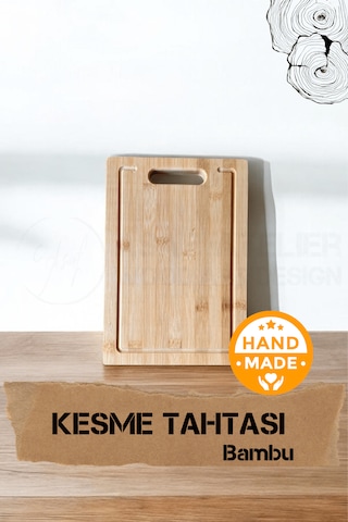 El Yapımı Bambu Ahşap Kesme Tahtası 34 X 24