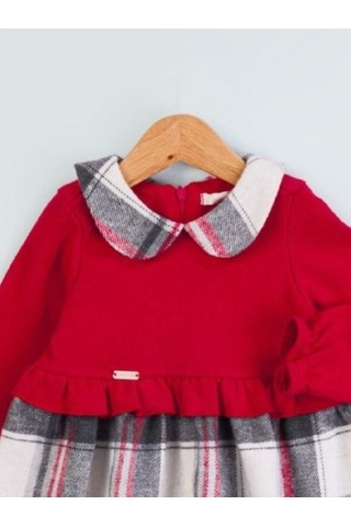 Baby Rose Kız Bebek Triko Robalı Ekose Elbise-14923 Kırmızı